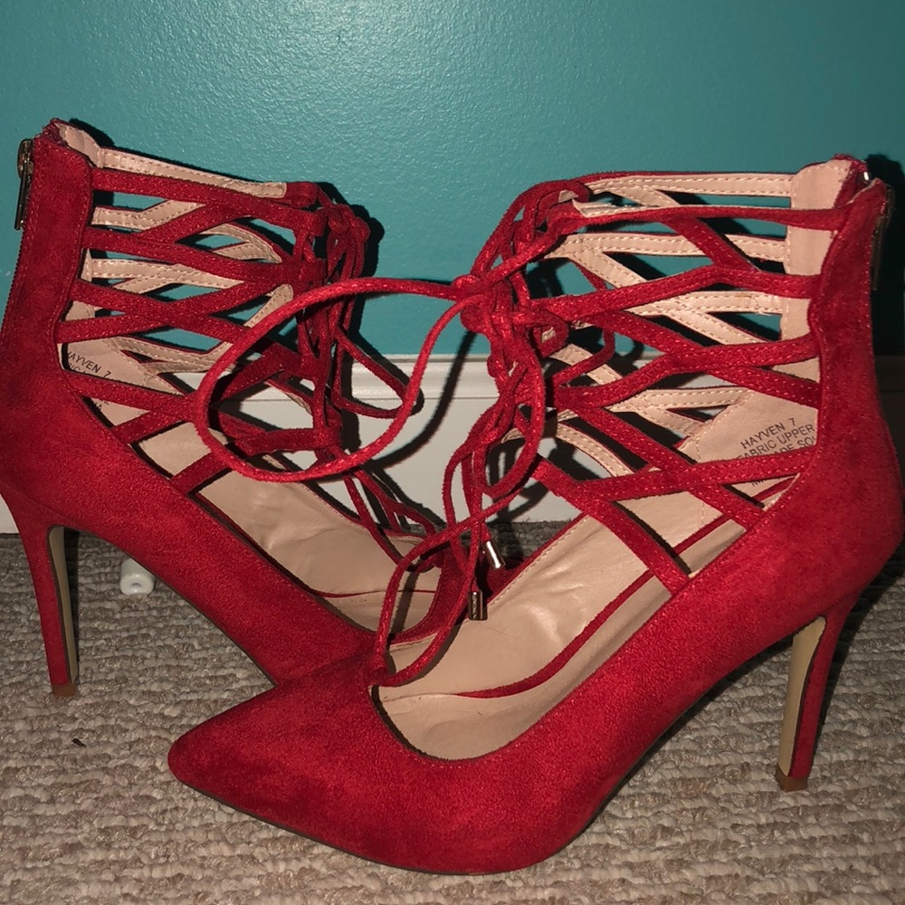 Zigi Soho : Red / Suede - lace up heels
